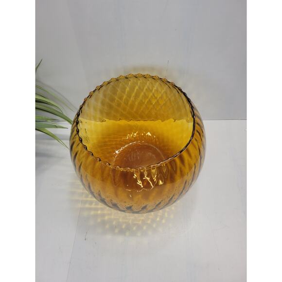 Vintage Empoli Italian Amber Bowl Art Glass Vase Diamond Optic - Picture 2 of 4